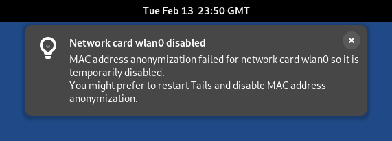 Notification : L’anonymisation de l’adresse MAC a échoué